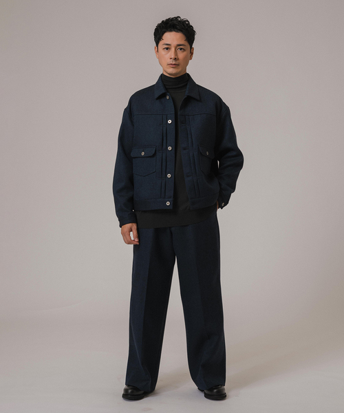 EDIFICE（エディフィス）の「LA BOUCLE (ラブークル) GANSHIN KERSEY ワイドパンツ（スラックス・メンズ・ネイビー/ブラウン・2/3）」の4枚目の写真