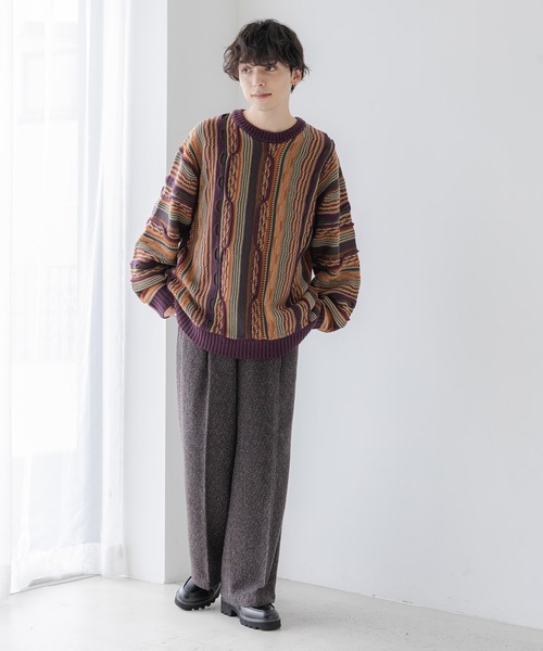 セール】3Dジャガード/オーバーサイズクルーネックニット（ニット