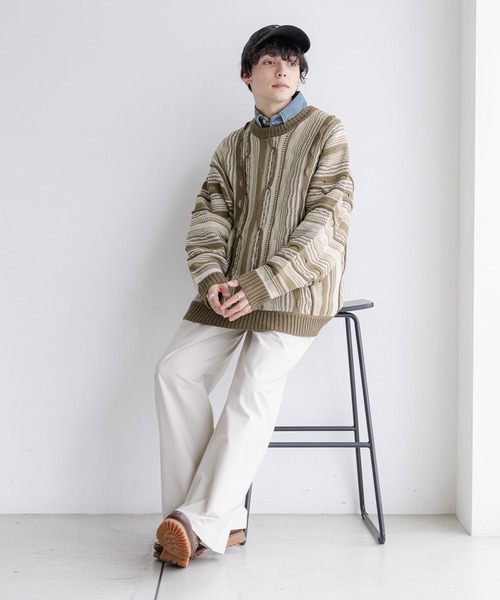 セール】3Dジャガード/オーバーサイズクルーネックニット（ニット