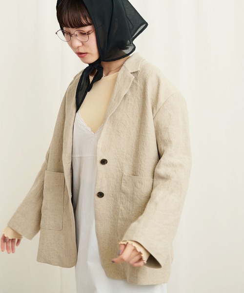 fig Ｌondon（フィグロンドン）の「●LINEN BOLD jacket（テーラードジャケット・レディース・ブラック/ベージュ・FREE）」の12枚目の写真