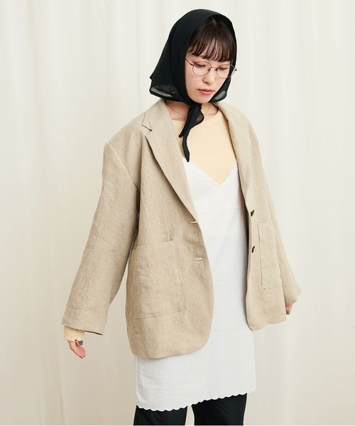 fig Ｌondon（フィグロンドン）の「●LINEN BOLD jacket（テーラードジャケット・レディース・ブラック/ベージュ・FREE）」の14枚目の写真