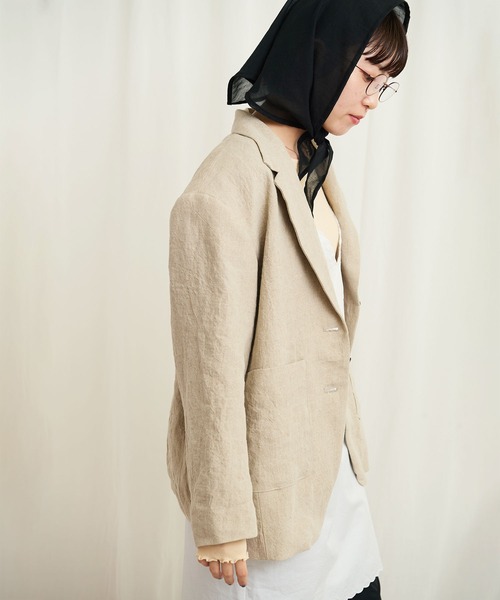 fig Ｌondon（フィグロンドン）の「●LINEN BOLD jacket（テーラードジャケット・レディース・ブラック/ベージュ・FREE）」の22枚目の写真