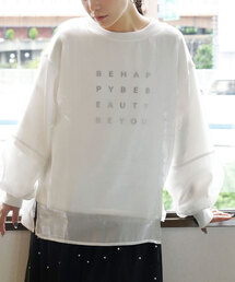 裏毛 オーガンジーレイヤード ロゴプルオーバー