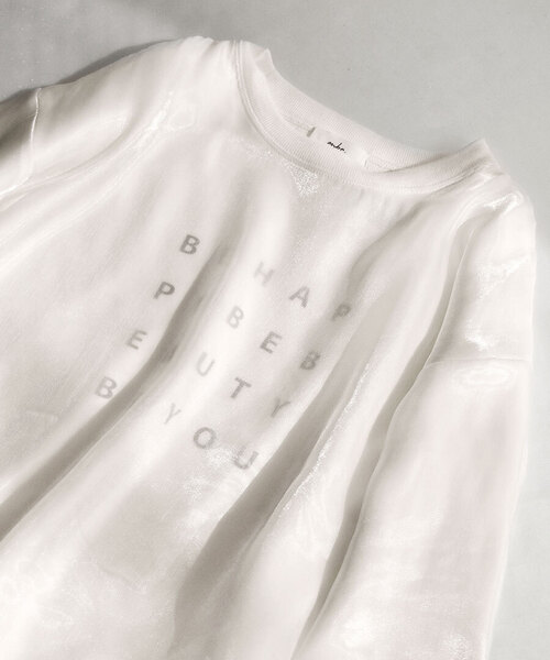 e-zakkamania stores（イーザッカマニアストアーズ）の「裏毛 オーガンジーレイヤード ロゴプルオーバー（スウェット・レディース・オフホワイト・フリー）」の2枚目の写真