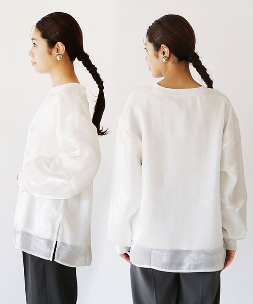 e-zakkamania stores（イーザッカマニアストアーズ）の「裏毛 オーガンジーレイヤード ロゴプルオーバー（スウェット・レディース・オフホワイト・フリー）」の10枚目の写真