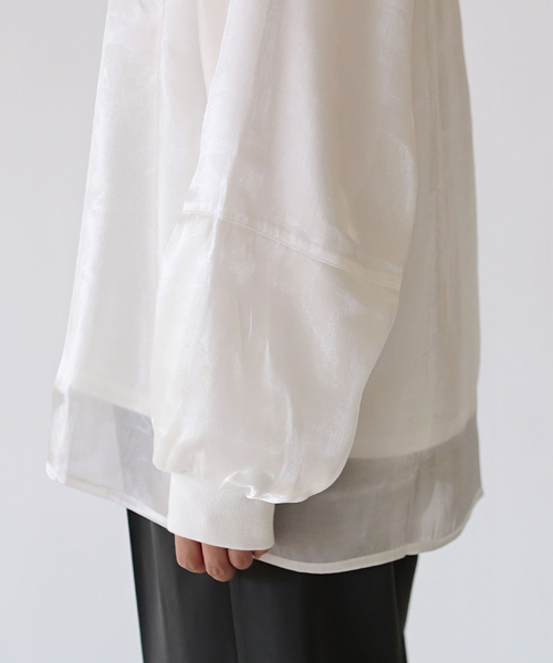 e-zakkamania stores（イーザッカマニアストアーズ）の「裏毛 オーガンジーレイヤード ロゴプルオーバー（スウェット・レディース・オフホワイト・フリー）」の11枚目の写真