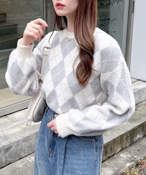 INGNI（イング）の「アーガイル柄フェザーニット（ニット/セーター・レディース・ライトグレー/ベージュ/グレー/ボルドー・M）」の13枚目の写真