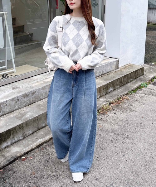 INGNI（イング）の「アーガイル柄フェザーニット（ニット/セーター・レディース・ライトグレー/ベージュ/グレー/ボルドー・M）」の18枚目の写真