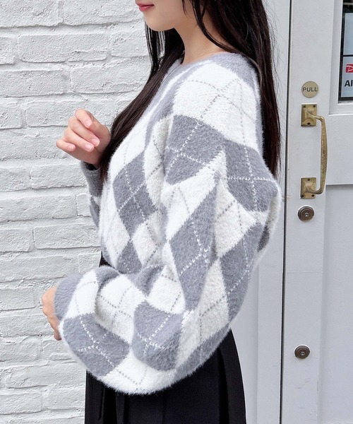 INGNI（イング）の「アーガイル柄フェザーニット（ニット/セーター・レディース・ライトグレー/ベージュ/グレー/ボルドー・M）」の22枚目の写真