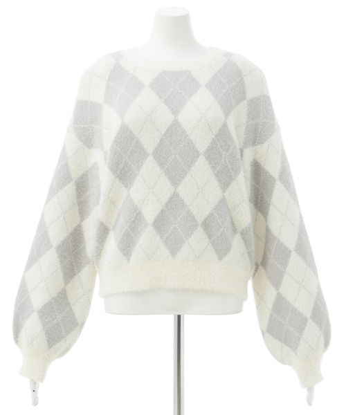 INGNI（イング）の「アーガイル柄フェザーニット（ニット/セーター・レディース・ライトグレー/ベージュ/グレー/ボルドー・M）」の5枚目の写真