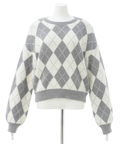 INGNI（イング）の「アーガイル柄フェザーニット（ニット/セーター・レディース・ライトグレー/ベージュ/グレー/ボルドー・M）」の7枚目の写真