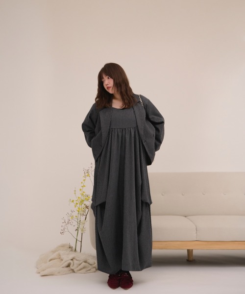 試着のみ ロワンニュイ ランダムドレープキャミワンピース ブラウン loin nuit（ロワンニュイ）の「random drape camisole one-piece