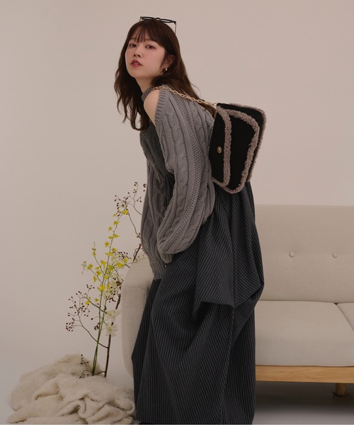 試着のみ ロワンニュイ ランダムドレープキャミワンピース ブラウン random drape camisole one-piece / ランダムドレープキャミ