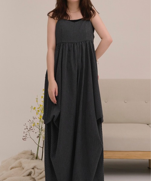 試着のみ ロワンニュイ ランダムドレープキャミワンピース ブラウン random drape camisole one-piece / ランダムドレープキャミ