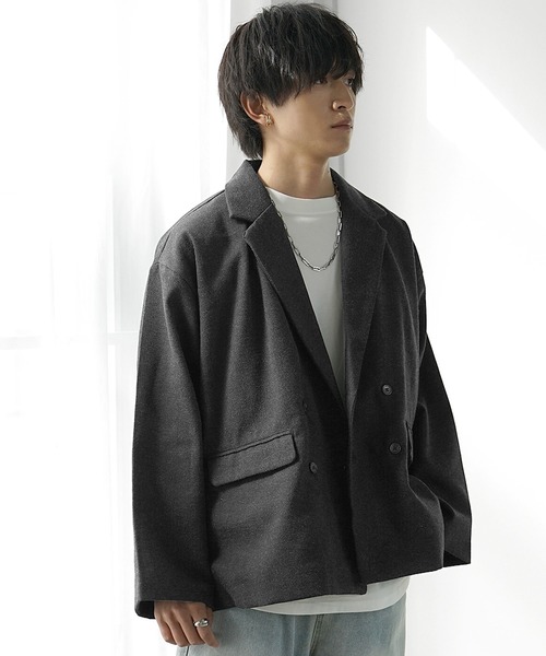 MinoriTY(マイノリティ)の「【MinoriTY】レトロツイードWテーラードジャケット メンズ オーバーサイズ 秋服(テーラードジャケット・メンズ・ブラック/チャコール/ネイビー/ブラウン・S/M/L)」の2枚目の写真