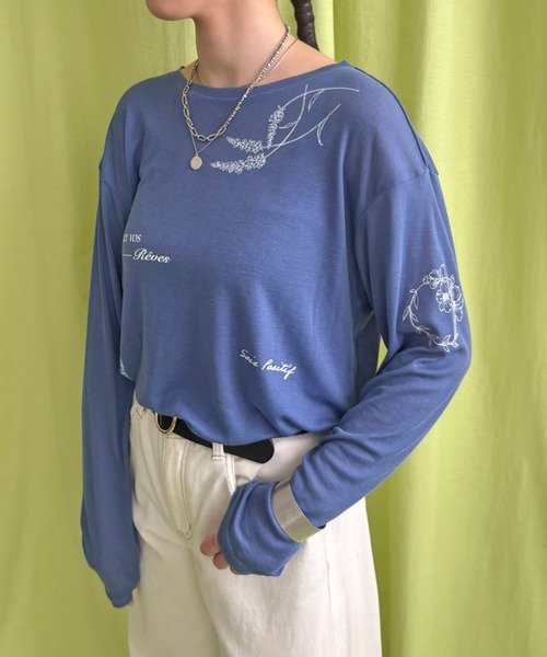 LHELBIE(レルビエ)の「シアープリントトップス(Tシャツ/カットソー・レディース・ブルー/オフホワイト/ブラック・M)」の3枚目の写真