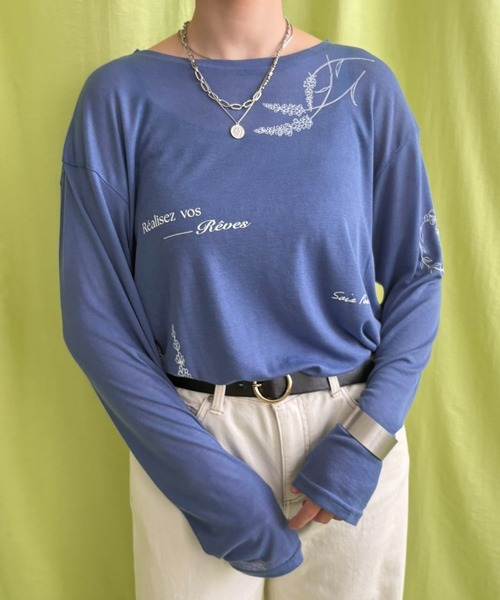 LHELBIE(レルビエ)の「シアープリントトップス(Tシャツ/カットソー・レディース・ブルー/オフホワイト/ブラック・M)」の9枚目の写真