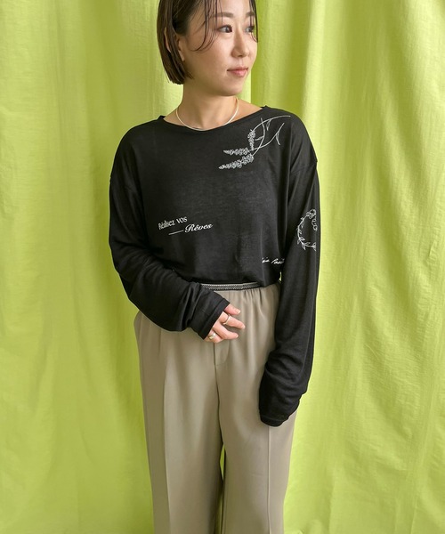LHELBIE(レルビエ)の「シアープリントトップス(Tシャツ/カットソー・レディース・ブルー/オフホワイト/ブラック・M)」の15枚目の写真