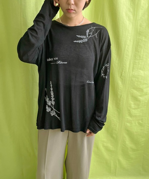 LHELBIE(レルビエ)の「シアープリントトップス(Tシャツ/カットソー・レディース・ブルー/オフホワイト/ブラック・M)」の11枚目の写真