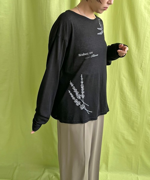LHELBIE(レルビエ)の「シアープリントトップス(Tシャツ/カットソー・レディース・ブルー/オフホワイト/ブラック・M)」の13枚目の写真