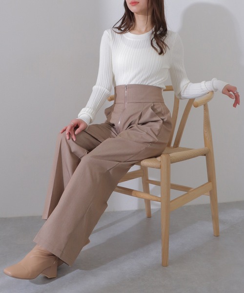 Lace Ladies(レースレディース)の「フロントジップ ハイウエスト ワイド ストレート パンツ(スラックス・レディース・グレー/アイボリー/ブラック/ベージュ・M/L/S)」の14枚目の写真