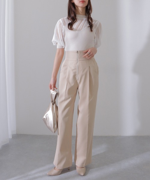 Lace Ladies(レースレディース)の「フロントジップ ハイウエスト ワイド ストレート パンツ(スラックス・レディース・グレー/アイボリー/ブラック/ベージュ・M/L/S)」の17枚目の写真