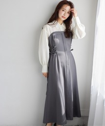mysty woman グレー レース装飾 長袖ワンピース mysty woman（ミスティウーマン）｜ワンピース（グレー系）一覧