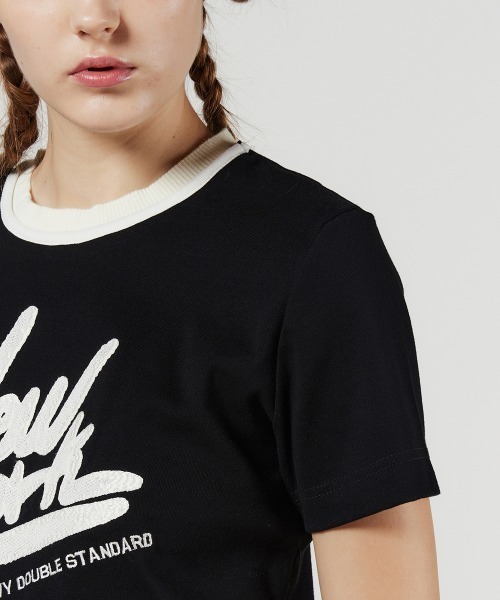 美品☆ダブルスタンダード　配色ロゴフライスTシャツ セール】配色ロゴフライスTシャツ（Tシャツ/カットソー