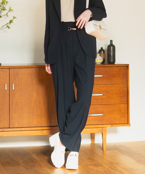 CELEN(セレン)の「【洗える/セットアップ対応】ビット付きセミワイドパンツ 単品(スーツパンツ・レディース・グレー/ベージュ/ネイビー/ブラック・ST/L/M/S/LT/MT)」の4枚目の写真
