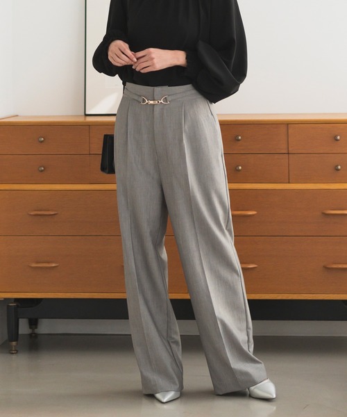 CELEN(セレン)の「【洗える/セットアップ対応】ビット付きセミワイドパンツ 単品(スーツパンツ・レディース・グレー/ベージュ/ネイビー/ブラック・ST/L/M/S/LT/MT)」の8枚目の写真