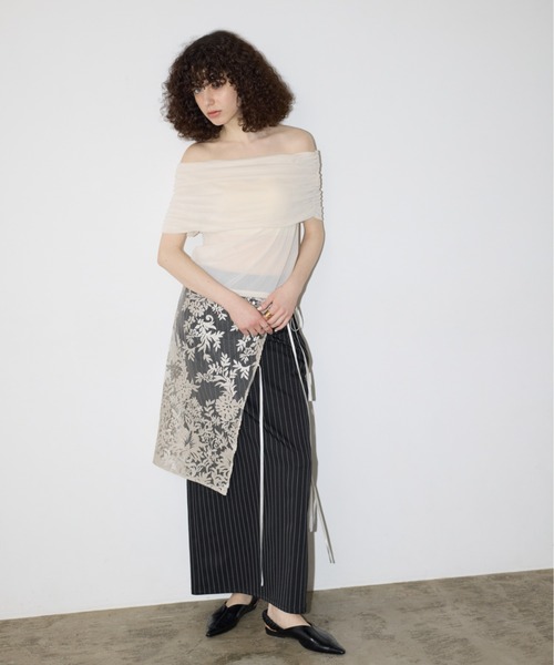 セール】シアーベロアシャーリングオフショルトップス（Tシャツ