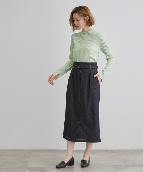 grove(グローブ)の「ワイドリブポロニット(ニット/セーター・レディース・ネイビー/ナチュラル/ライトグリーン・01/02/03/04/05)」の16枚目の写真