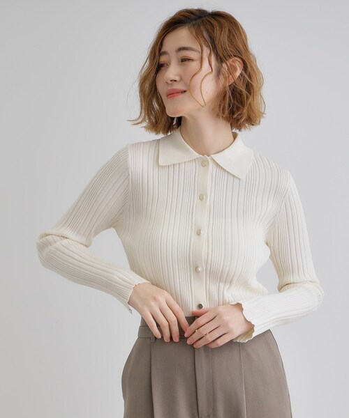 grove(グローブ)の「ワイドリブポロニット(ニット/セーター・レディース・ネイビー/ナチュラル/ライトグリーン・01/02/03/04/05)」の20枚目の写真