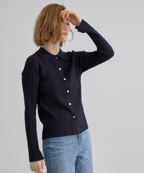 grove(グローブ)の「ワイドリブポロニット(ニット/セーター・レディース・ネイビー/ナチュラル/ライトグリーン・01/02/03/04/05)」の4枚目の写真