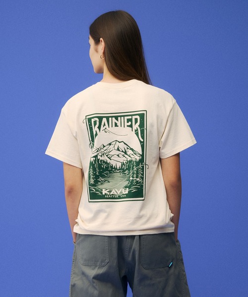 KAVU(カブー)の「KAVU/カブー 25 Rainier Tee/レイニアティー(Tシャツ/カットソー・メンズ・ナチュラル/ホワイト/グリーン/ピンク/ブラック/ライトブルー/ネイビー・MEDIUM/X-LARGE/LARGE)」の4枚目の写真