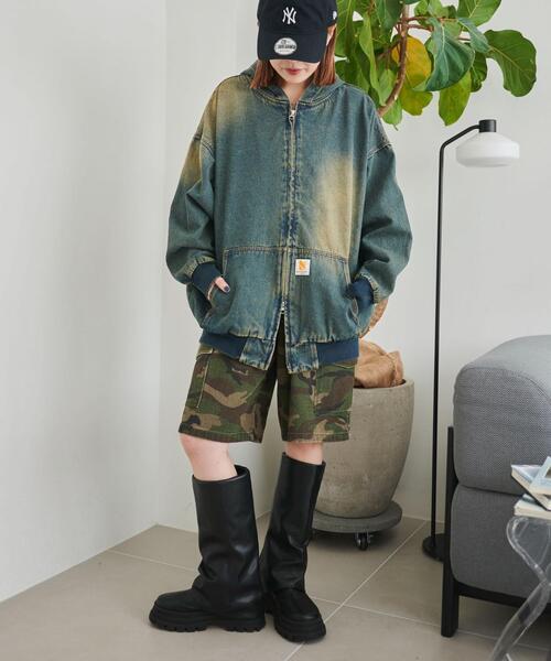 WEGO（ウィゴー）の「WEGO/ヴィンテージウォッシュデニムBIGフードブルゾン（ブルゾン・メンズ・コバルトブルー/ブラック・FREE）」の4枚目の写真