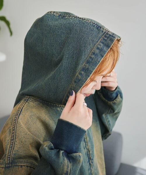 WEGO（ウィゴー）の「WEGO/ヴィンテージウォッシュデニムBIGフードブルゾン（ブルゾン・メンズ・コバルトブルー/ブラック・FREE）」の9枚目の写真