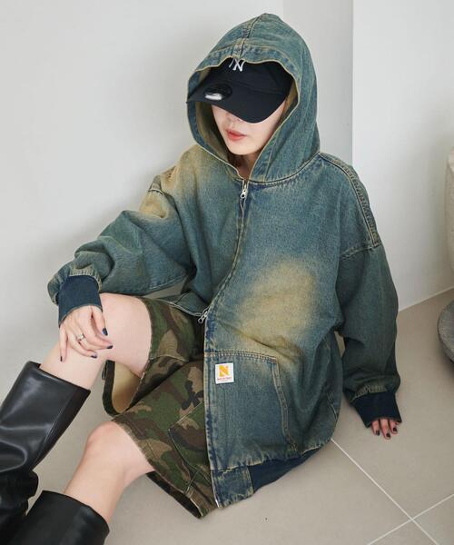 WEGO（ウィゴー）の「WEGO/ヴィンテージウォッシュデニムBIGフードブルゾン（ブルゾン・メンズ・コバルトブルー/ブラック・FREE）」の15枚目の写真