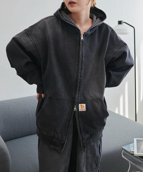 WEGO（ウィゴー）の「WEGO/ヴィンテージウォッシュデニムBIGフードブルゾン（ブルゾン・メンズ・コバルトブルー/ブラック・FREE）」の11枚目の写真