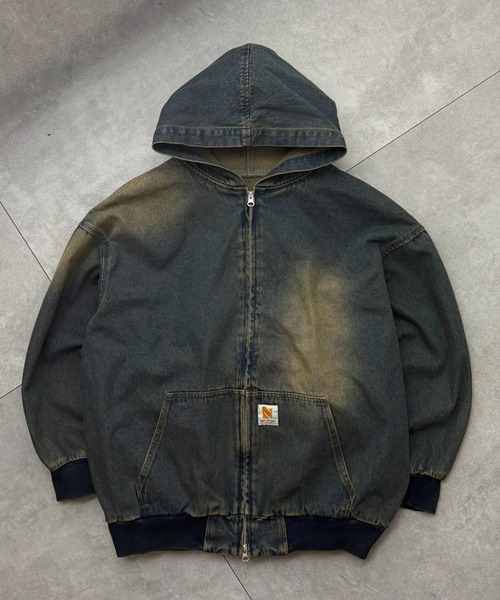 WEGO（ウィゴー）の「WEGO/ヴィンテージウォッシュデニムBIGフードブルゾン（ブルゾン・メンズ・コバルトブルー/ブラック・FREE）」の2枚目の写真