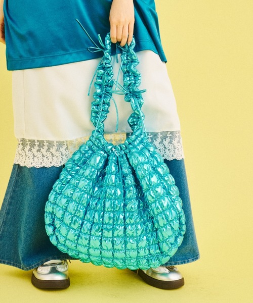 What Is Heart（ワットイズハート）の「hekireki blue shirring bag - シャーリングバッグ -（ハンドバッグ・レディース・ブルー・FREE）」の7枚目の写真