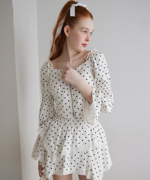 Seemi. byNICECLAUP（ シーミーバイナイスクラップ）の「【Seemi.】イレヘムミニスカート（スカート・レディース・オフホワイト/ピンク/ブルー系その他/ドット・FREE）」の13枚目の写真