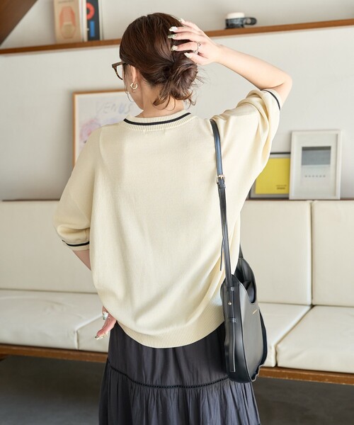 ◆幻◆ 希少新品　定価3万円 ADORE ドライコットンサマーニット セール】限定展開 サマーニット ライン 半袖 Tシャツ（ニット/セーター