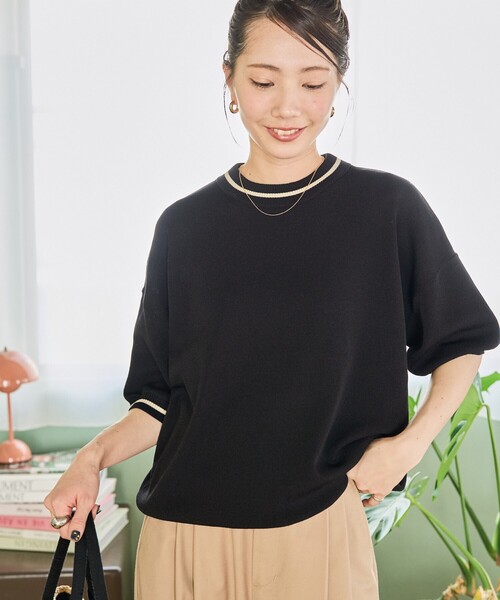 セール】限定展開 サマーニット ライン 半袖 Tシャツ（ニット/セーター