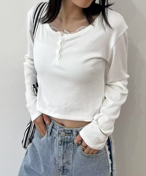 mebole(メボレ)の「レースヘンリーネックカットソー(Tシャツ/カットソー・レディース・ブラック/ホワイト/ブルー・FREE)」の21枚目の写真