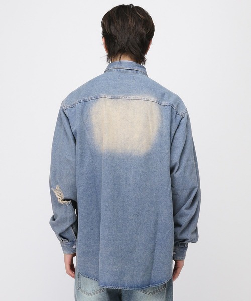 LAND MUSEUM（ランドミュージアム）の「LAND MUSEUM／ダメージデニムシャツ（シャツ/ブラウス・メンズ・ライトブルー/ブラック・FREE）」の18枚目の写真