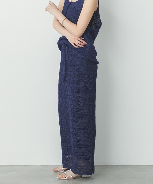 hunch（ハンチ）の「ペーパーヤーン 透かし編み ニットナロースカート（スカート・レディース・ネイビー/ベージュ/ブルーグレー・FREE）」の15枚目の写真