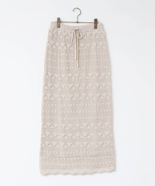 hunch（ハンチ）の「ペーパーヤーン 透かし編み ニットナロースカート（スカート・レディース・ネイビー/ベージュ/ブルーグレー・FREE）」の20枚目の写真