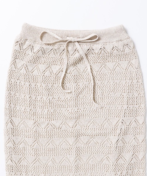 hunch（ハンチ）の「ペーパーヤーン 透かし編み ニットナロースカート（スカート・レディース・ネイビー/ベージュ/ブルーグレー・FREE）」の21枚目の写真