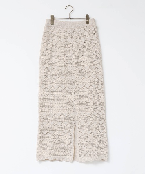 hunch（ハンチ）の「ペーパーヤーン 透かし編み ニットナロースカート（スカート・レディース・ネイビー/ベージュ/ブルーグレー・FREE）」の22枚目の写真